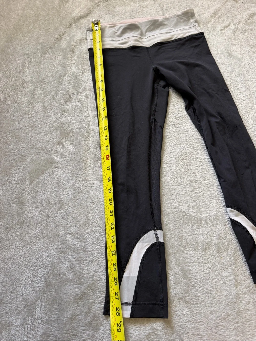 lululemon athletica Black Capris Leggings with White Waistband and Calf Accents